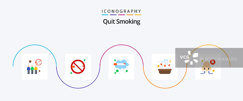 戒烟扁平风格5个图标图片素材