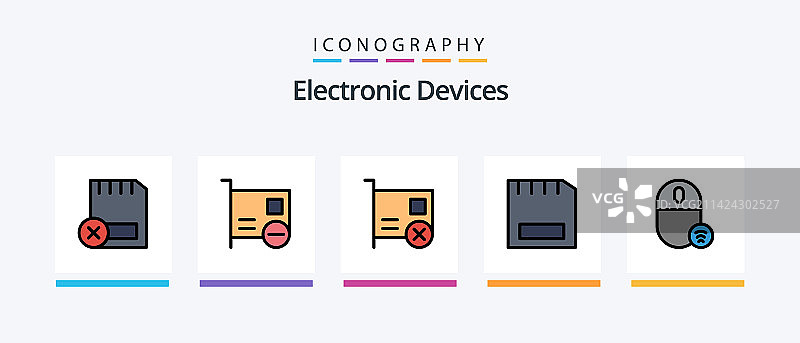 包含光盘的线性填充设备图标包图片素材