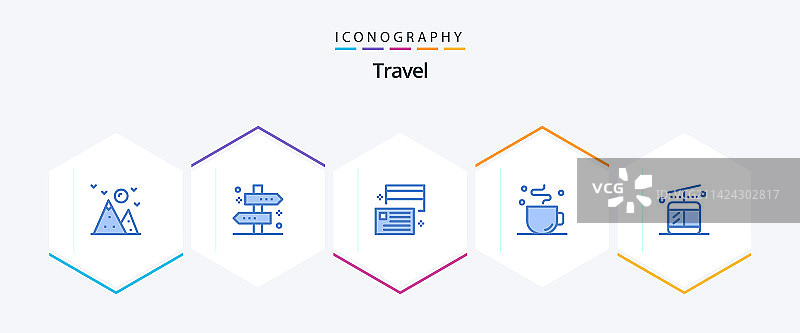 包含时间咖啡等元素的旅行蓝色图标包25图片素材