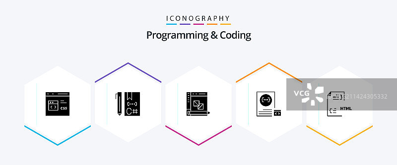 编程和编码字形图标包25个图片素材