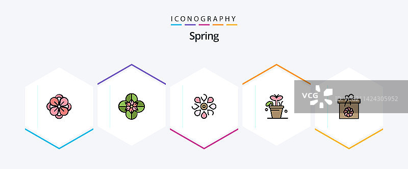 春天填充轮廓图标包：花朵图片素材