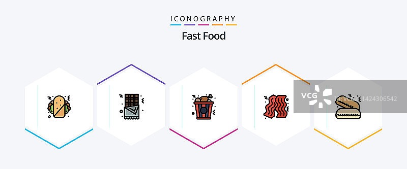 包含25个填充线条图标的快餐图标包图片素材