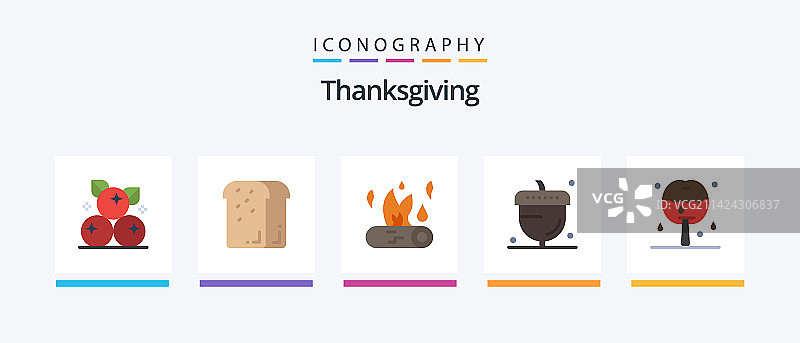 感恩节扁平风格5个图标包，包括橡树图片素材