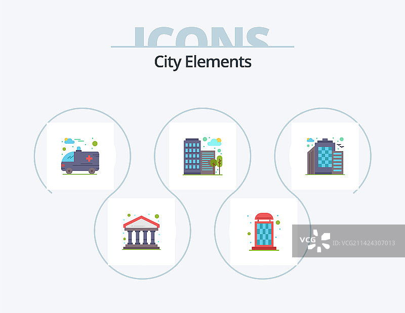 城市元素扁平图标包5款图标设计办公室图片素材