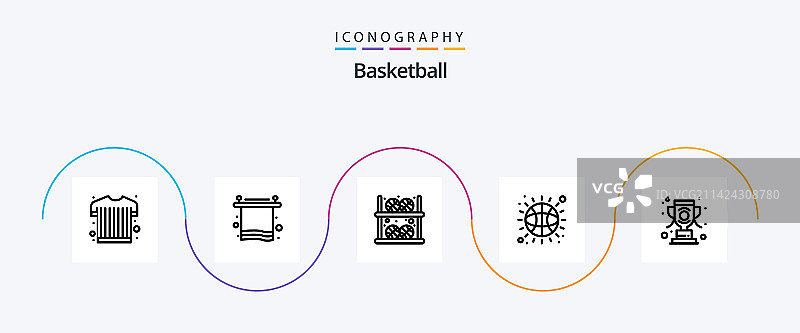 篮球线条5图标包，包含获胜体育元素图片素材