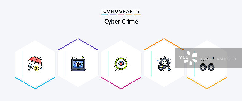 包含25个填充线条图标的网络犯罪包图片素材