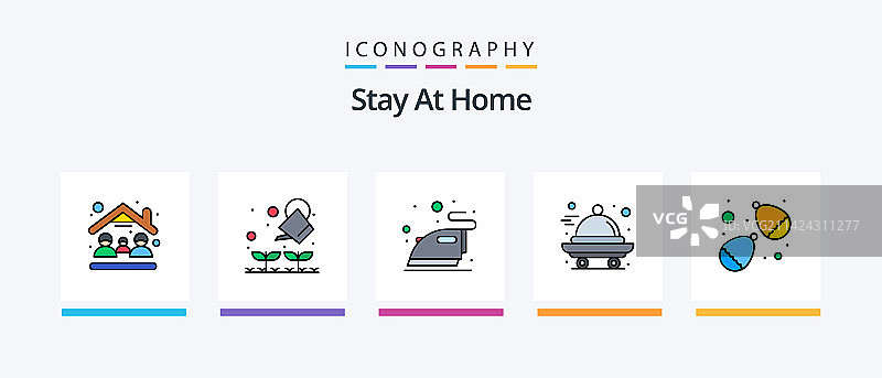 居家隔离系列线性图标（5个装）图片素材