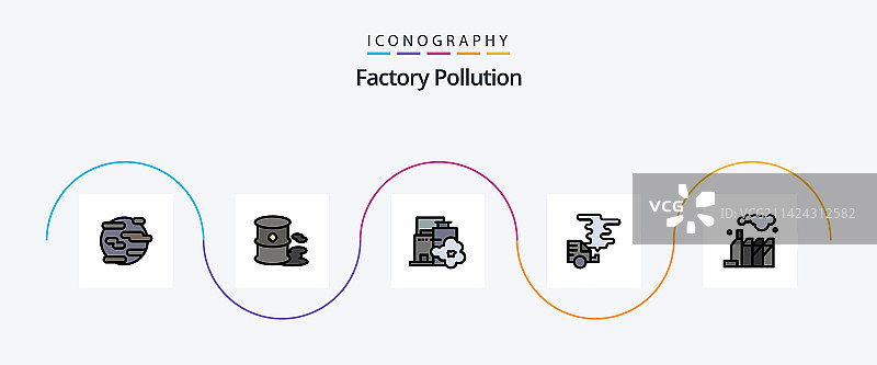 工厂污染线性填充图标套装图片素材