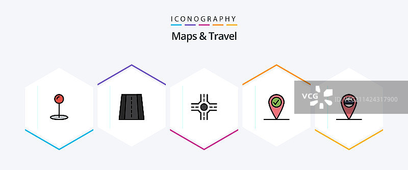 地图和旅行25个填充轮廓图标包图片素材