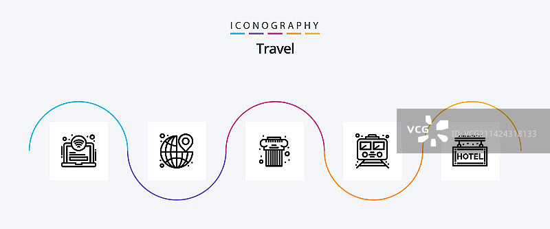 包含交通工具的旅行线性图标合集图片素材