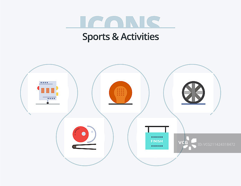 运动和活动扁平风格图标包5个图标图片素材