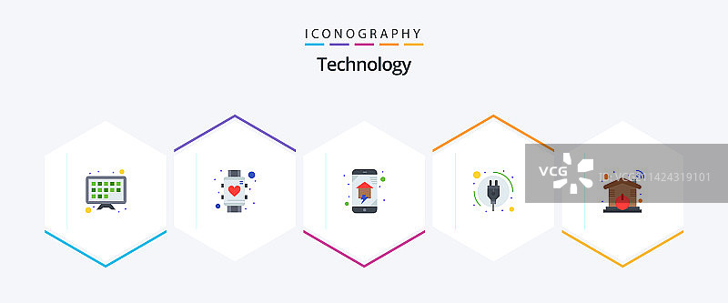 包含家庭电源的25个扁平科技图标图片素材