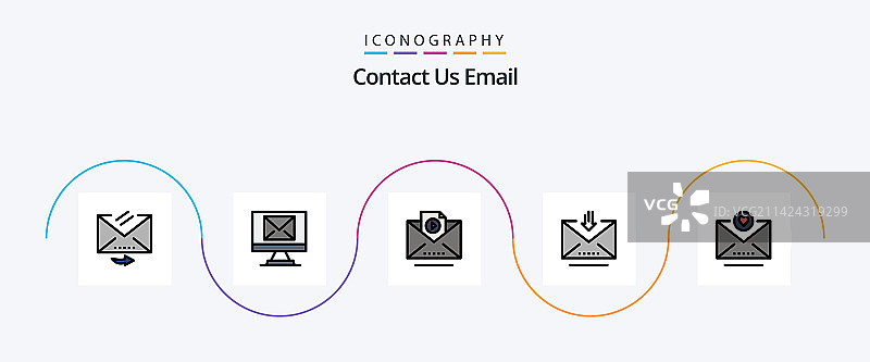 电子邮件线条填充扁平5图标包，包括图片素材