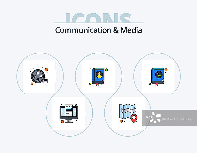 通信和媒体线性图标包5图片素材