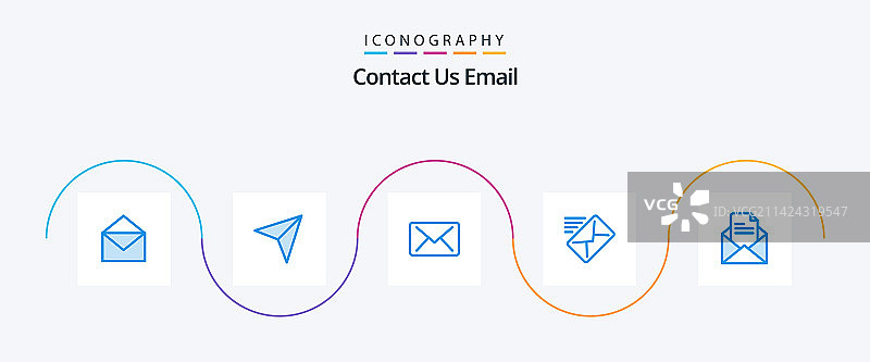 蓝色电子邮件5图标包，包括办公文本图片素材