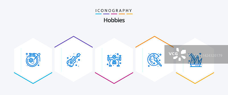25个蓝色爱好图标包，包括纸质爱好图片素材