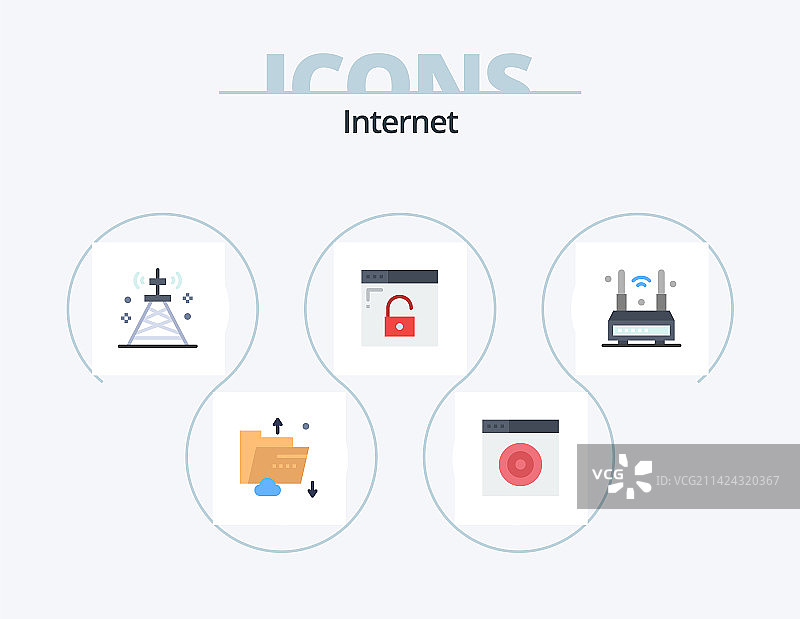 网络扁平图标包，含5个图标设计图片素材