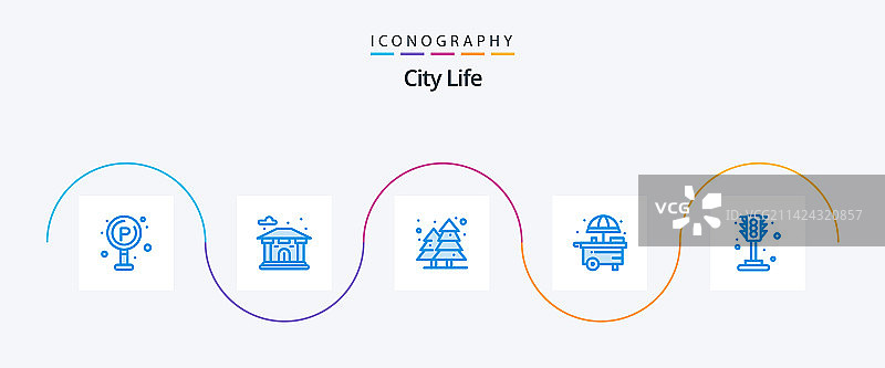 城市生活蓝色5个图标包，包含灯光生活图片素材
