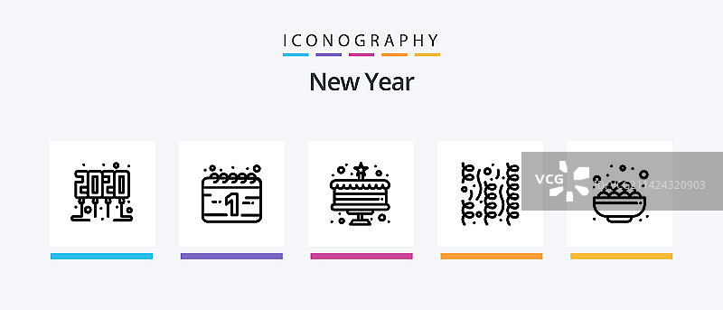 包含午夜新年的新年线条5图标包图片素材