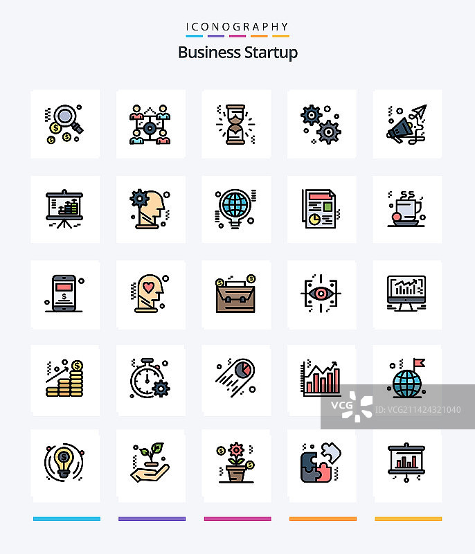 创意商务启动25个线性填充图标图片素材