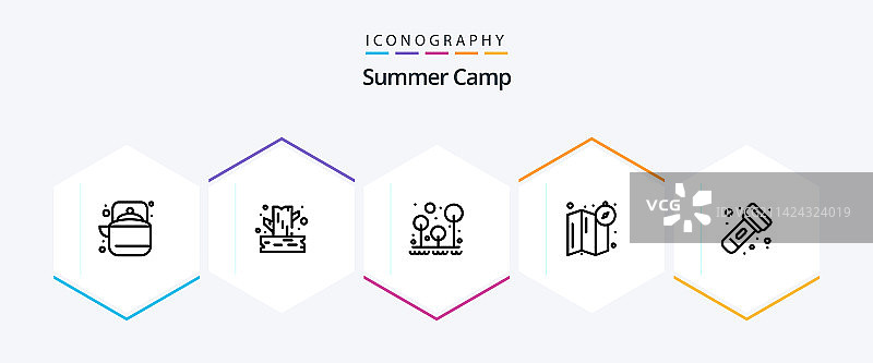 包含露营的夏令营25个线性图标图片素材