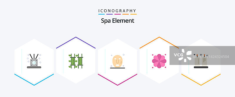 25个扁平风格水疗元素图标包，包含光效图片素材