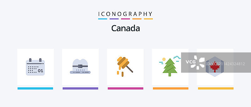 加拿大扁平风格5图标包含枫叶秋季元素图片素材
