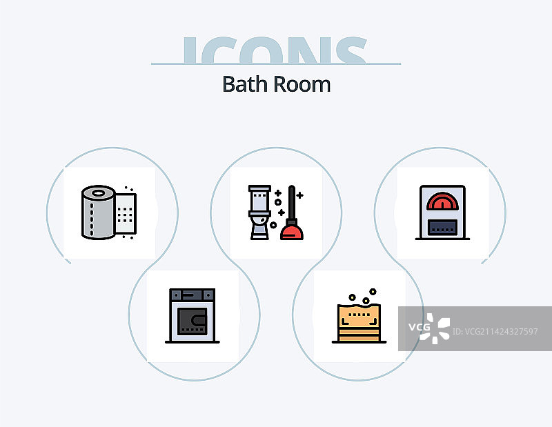 浴室线条填充图标包5个图标设计图片素材