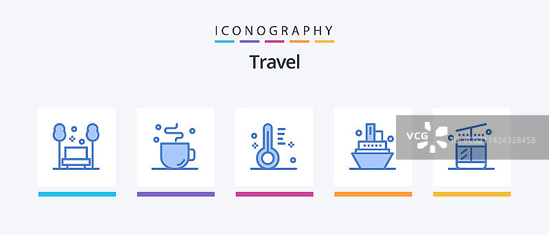 包含常规旅行的蓝色旅行图标包5个图片素材