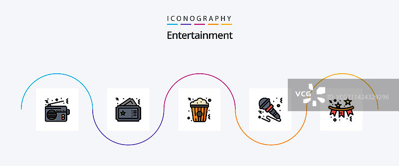 娱乐线条填充扁平5图标包图片素材