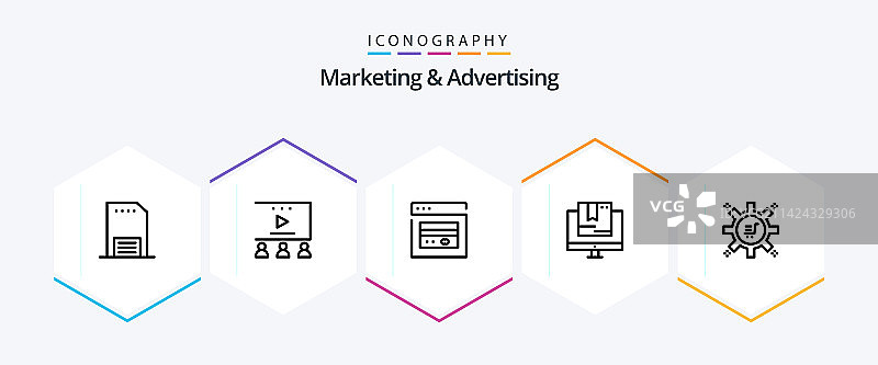 营销和广告25个线条图标包图片素材