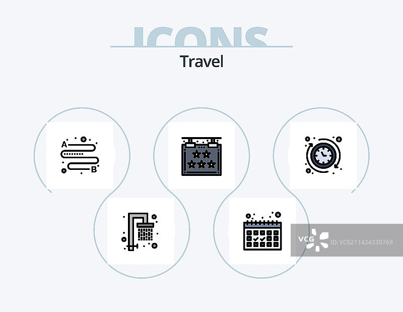 旅行线路填充图标包，5个图标设计图片素材