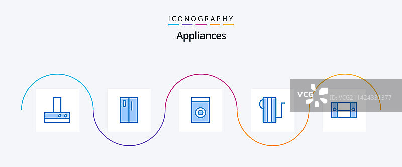 包含家具的蓝色电器5个图标包图片素材