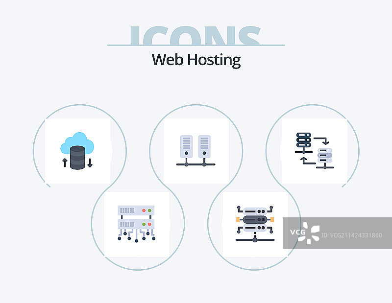 包含5个图标设计的Web主机扁平图标包图片素材