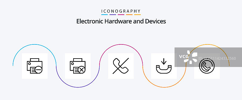 设备线性图标包（5个图标，包括电话标志）图片素材