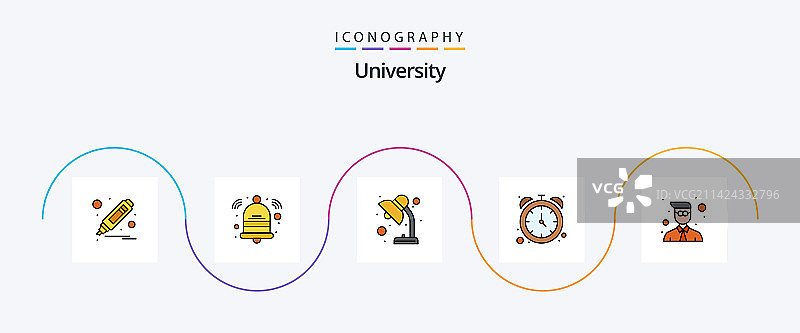 大学线性填充扁平风格五图标包图片素材