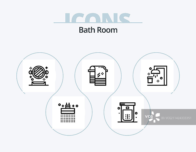 浴室用品线条图标套装，包含5个拖鞋设计图标图片素材