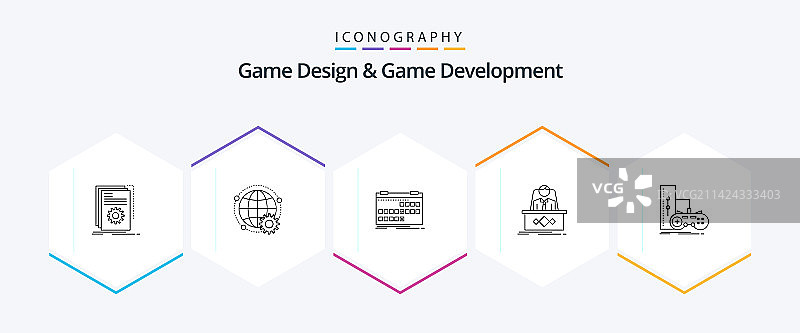 游戏设计与开发25个线条图标图片素材