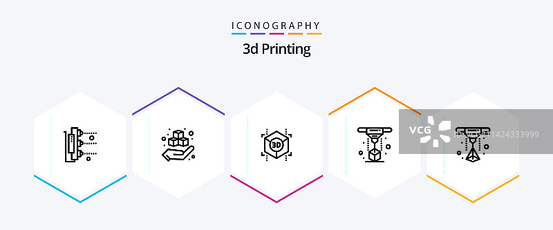 包含激光的25个线条3D打印图标包图片素材