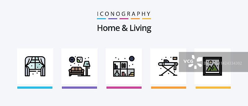 家居生活线性填充图标包5个，包括图片素材