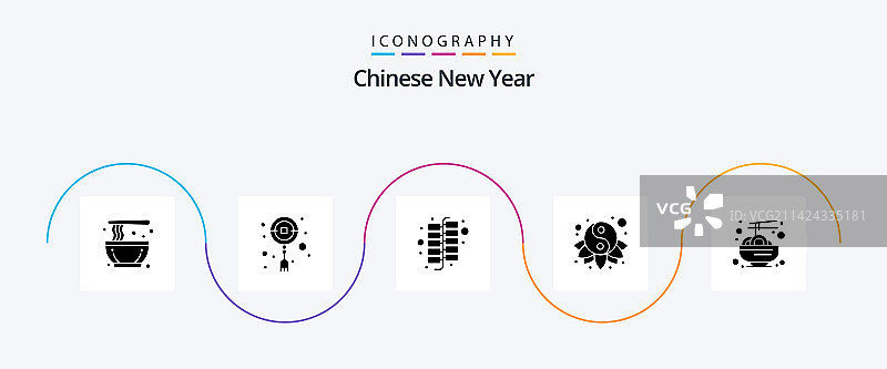 中国新年字形五件套图标，含食物元素图片素材