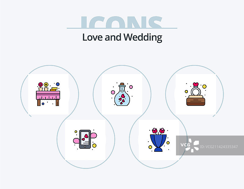 婚礼线性填充图标包：5个图标设计图片素材