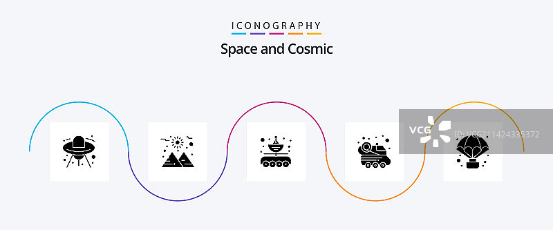 包含航空航天器的太空字形图标包图片素材
