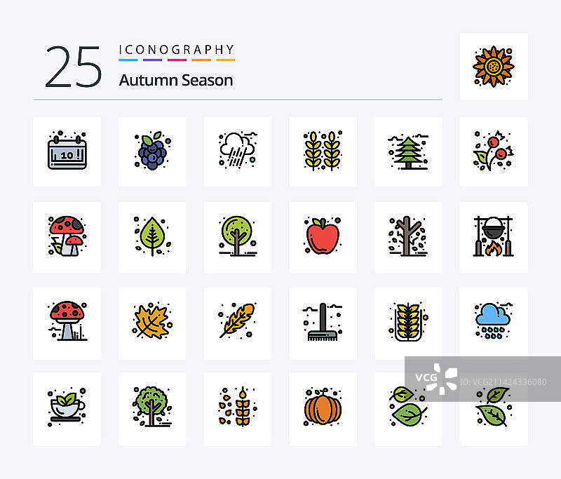 秋季 25 线条填充图标包，包含树木图片素材