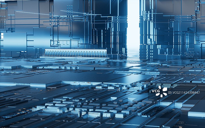 科技感电路与智能芯片 3D渲染图片素材