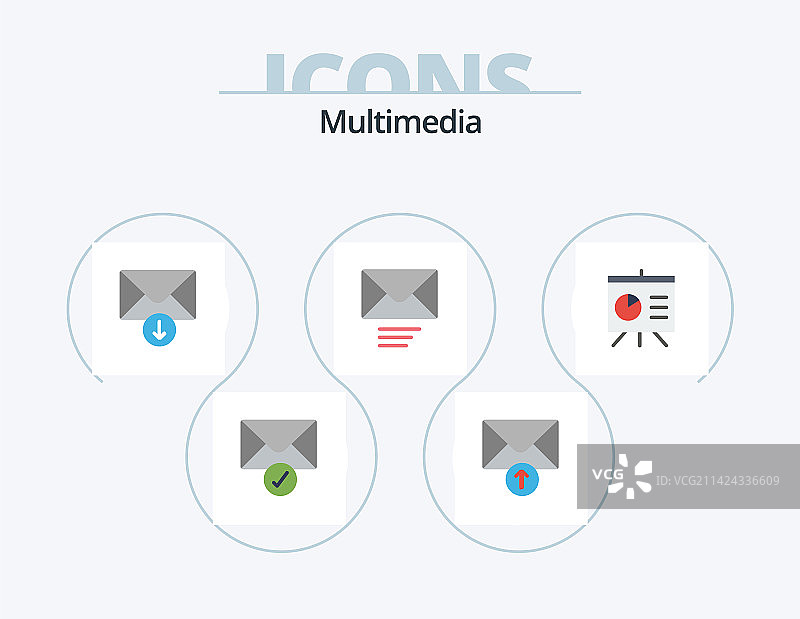 多媒体扁平风格图标包5个（含发送）图片素材