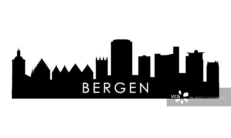 卑尔根城市天际线黑色剪影图片素材