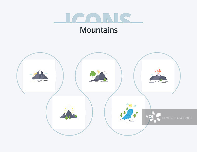 山脉扁平图标套装（5个自然主题图标）图片素材