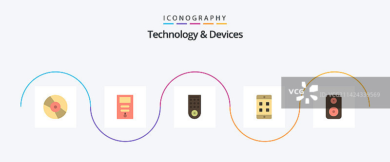 包含低音炮的扁平风格设备图标套装图片素材