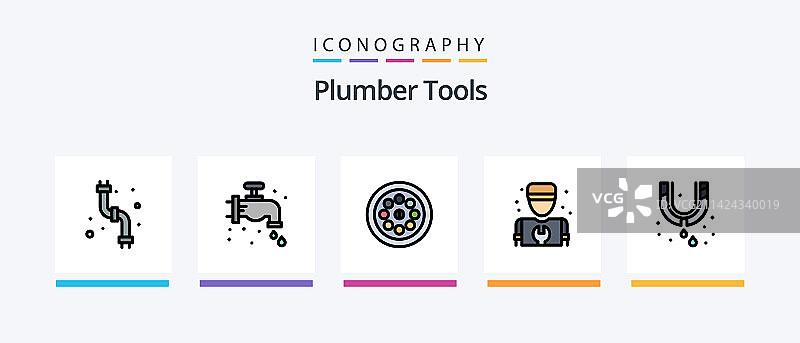 包括水槽在内的水管工线性填充5图标包图片素材